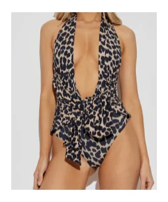 Halter-Neck Leopard-Print Swimsuit