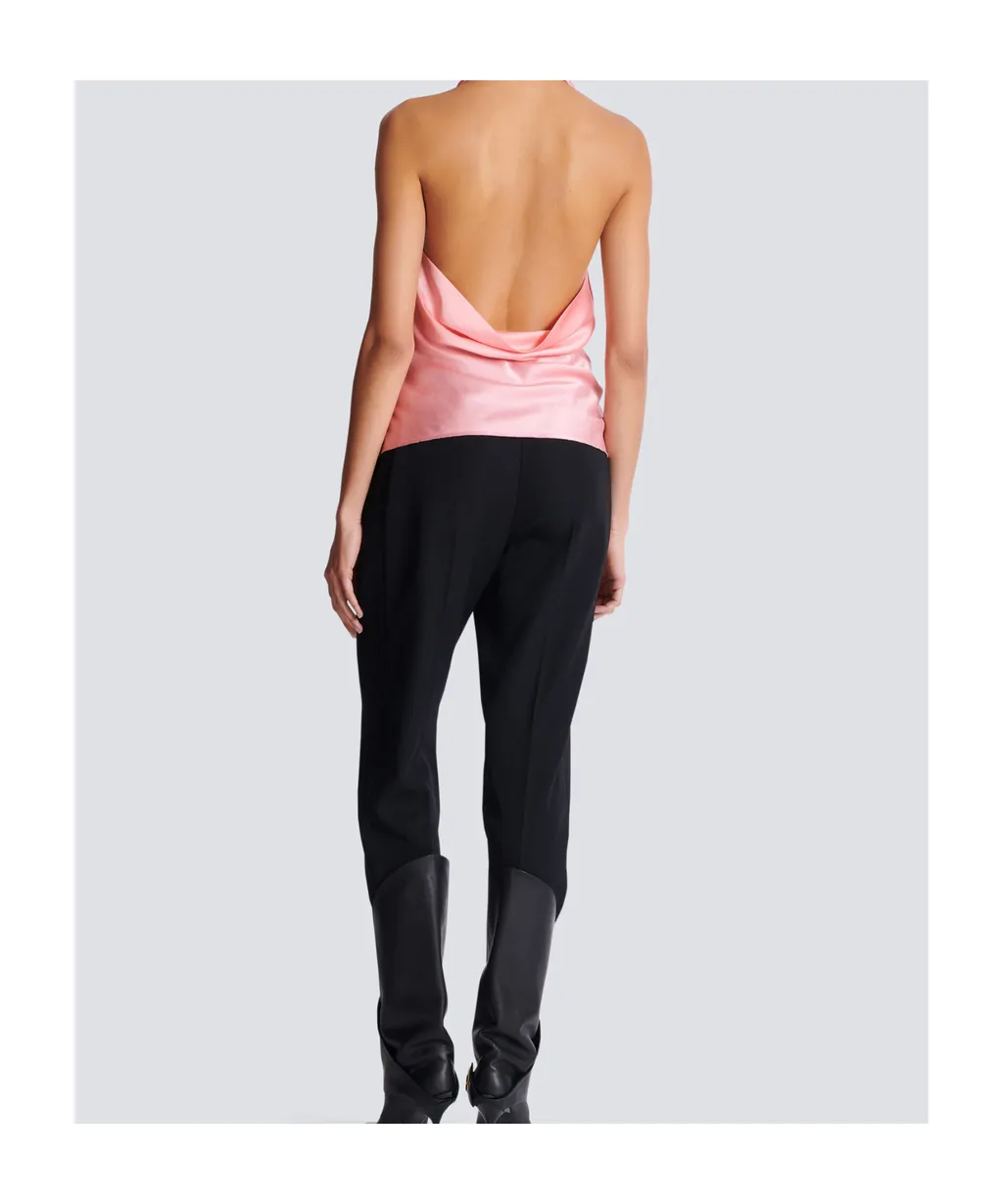 Backless Fringed Satin Top