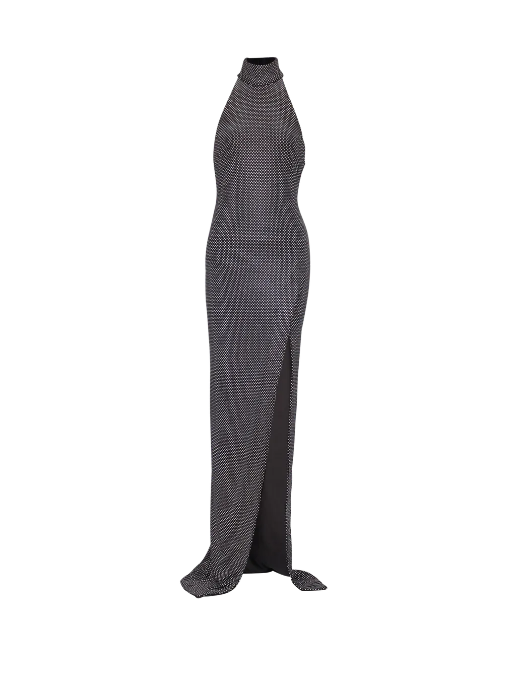 Long Velvet Halterneck Dress With Rhinestones