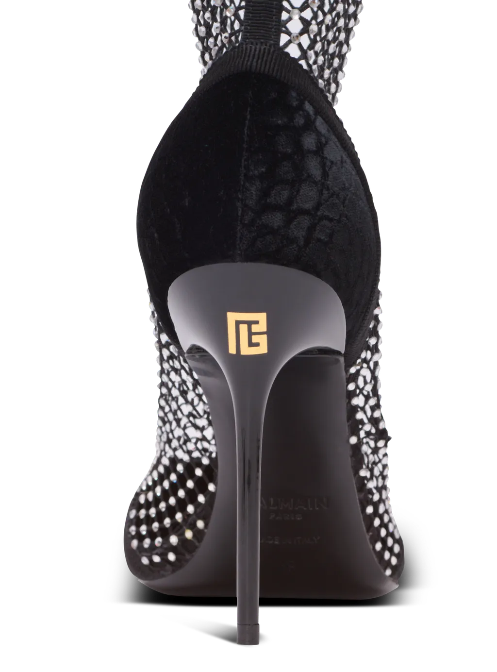 Mesh Heeled Ankle Boots With Velvet And Rhinestones