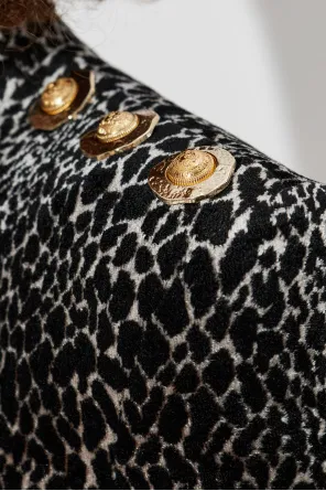 Padded-Shoulder Animal-Print Dress