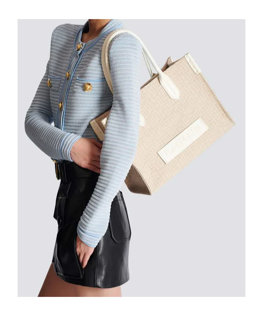 B-Army 36 Monogrammed Canvas Jacquard And Leather Tote Bag