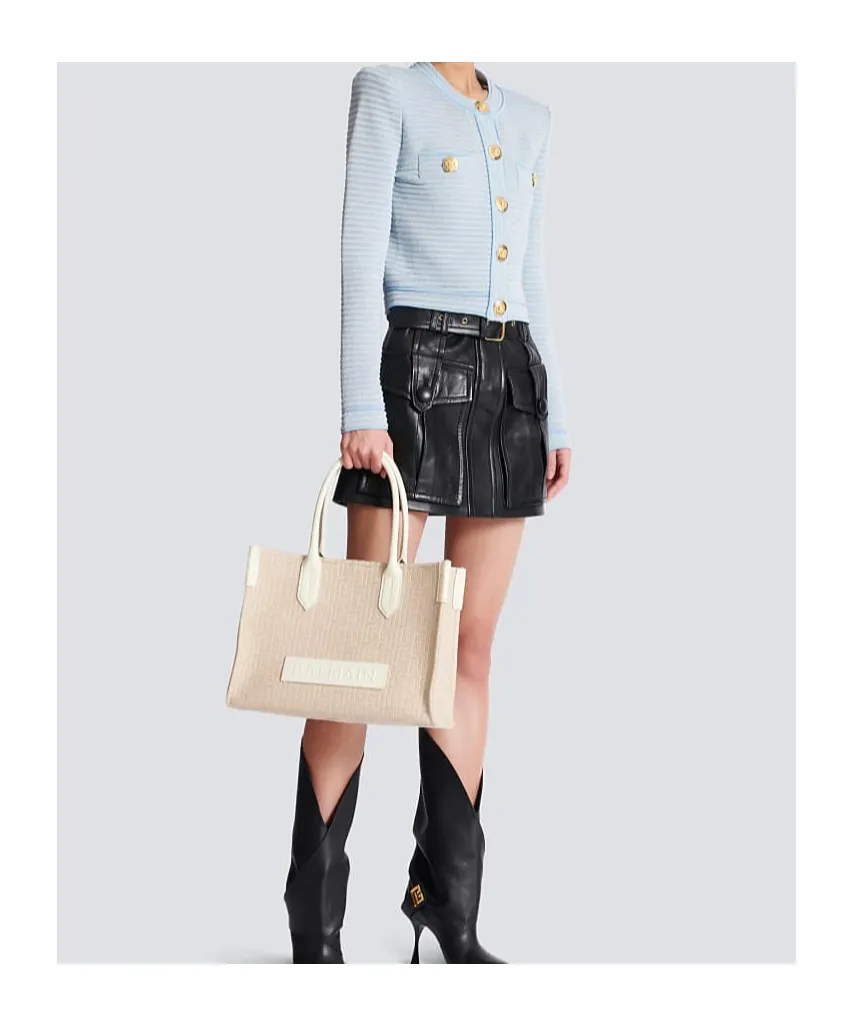 B-Army 36 Monogrammed Canvas Jacquard And Leather Tote Bag