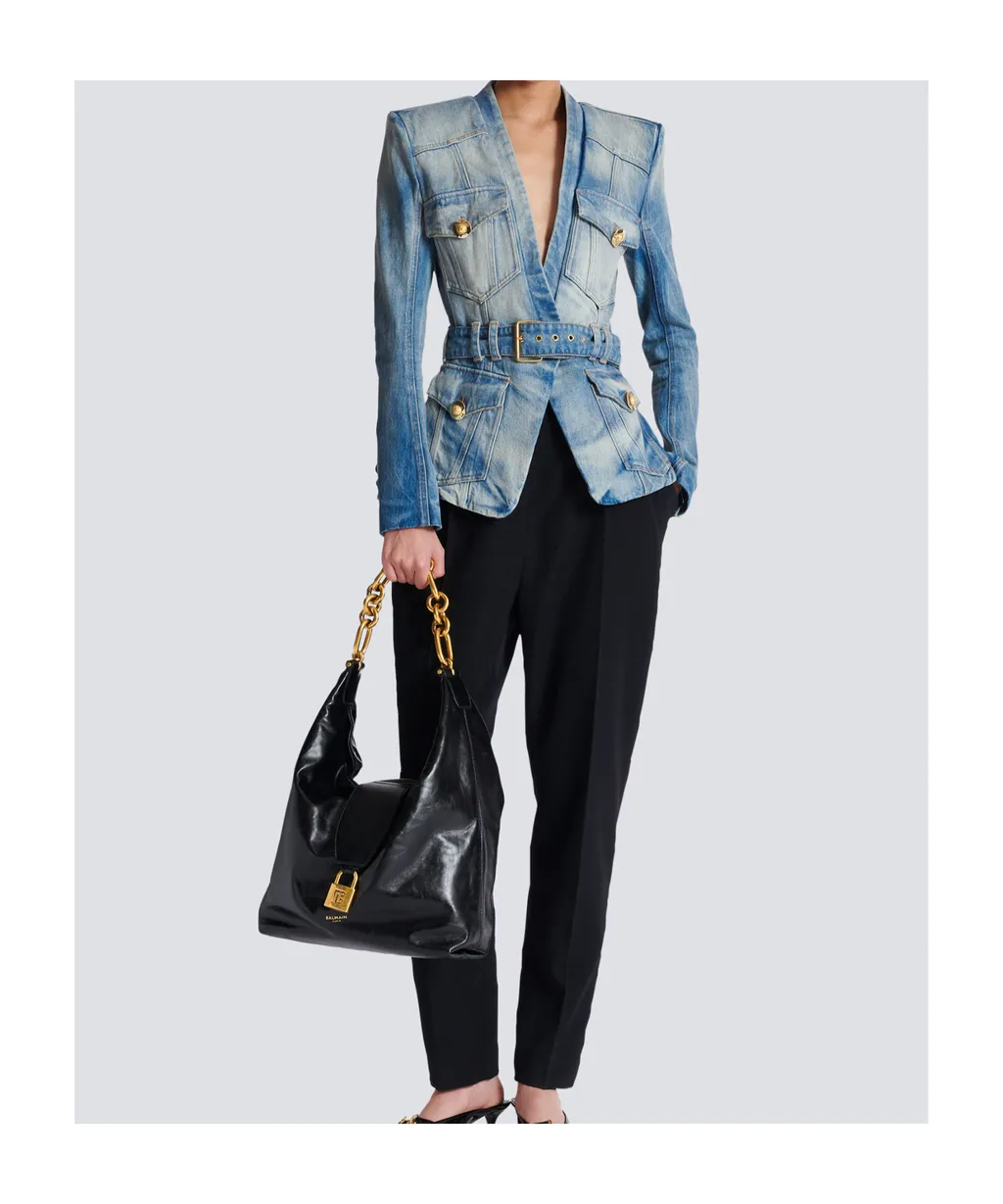 1-Button Belted Denim Jacket
