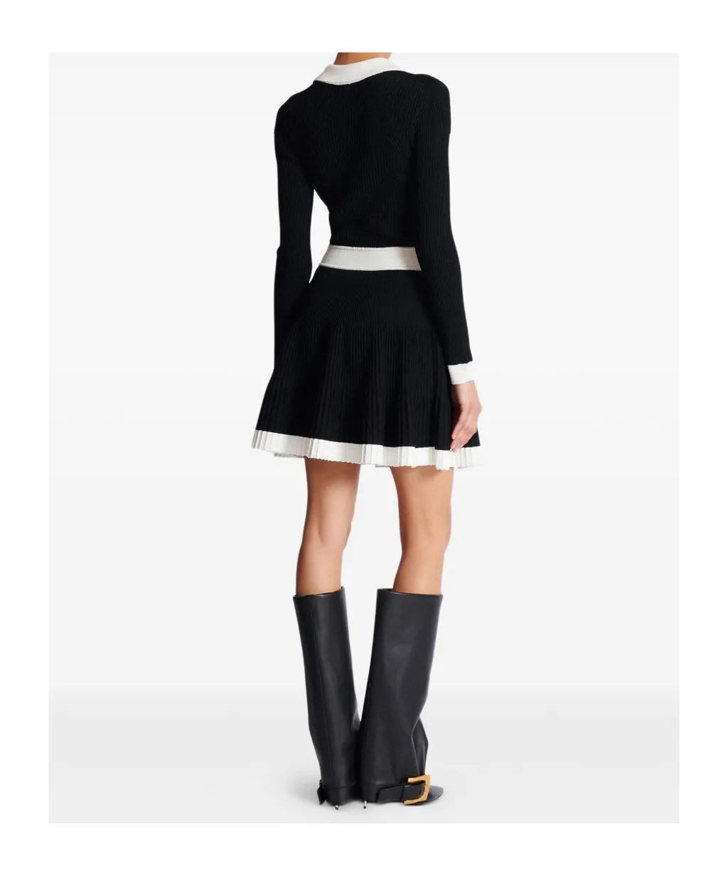 V-Neck Pleated Knit Dress