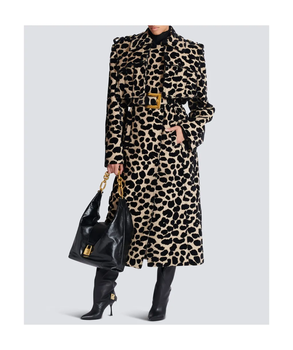 Leopard Print Jacquard Belted Trench Coat