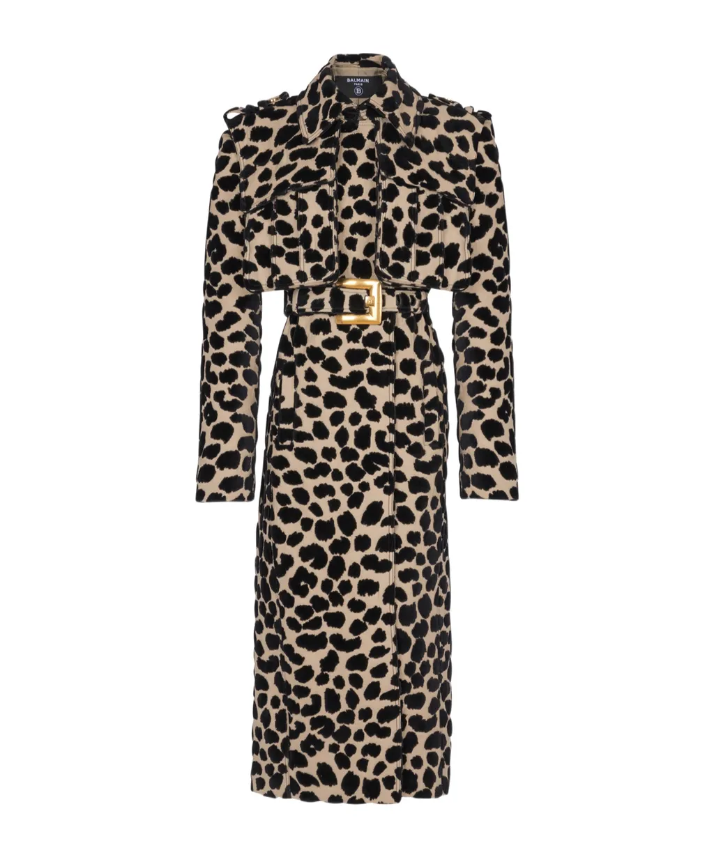 Leopard Print Jacquard Belted Trench Coat