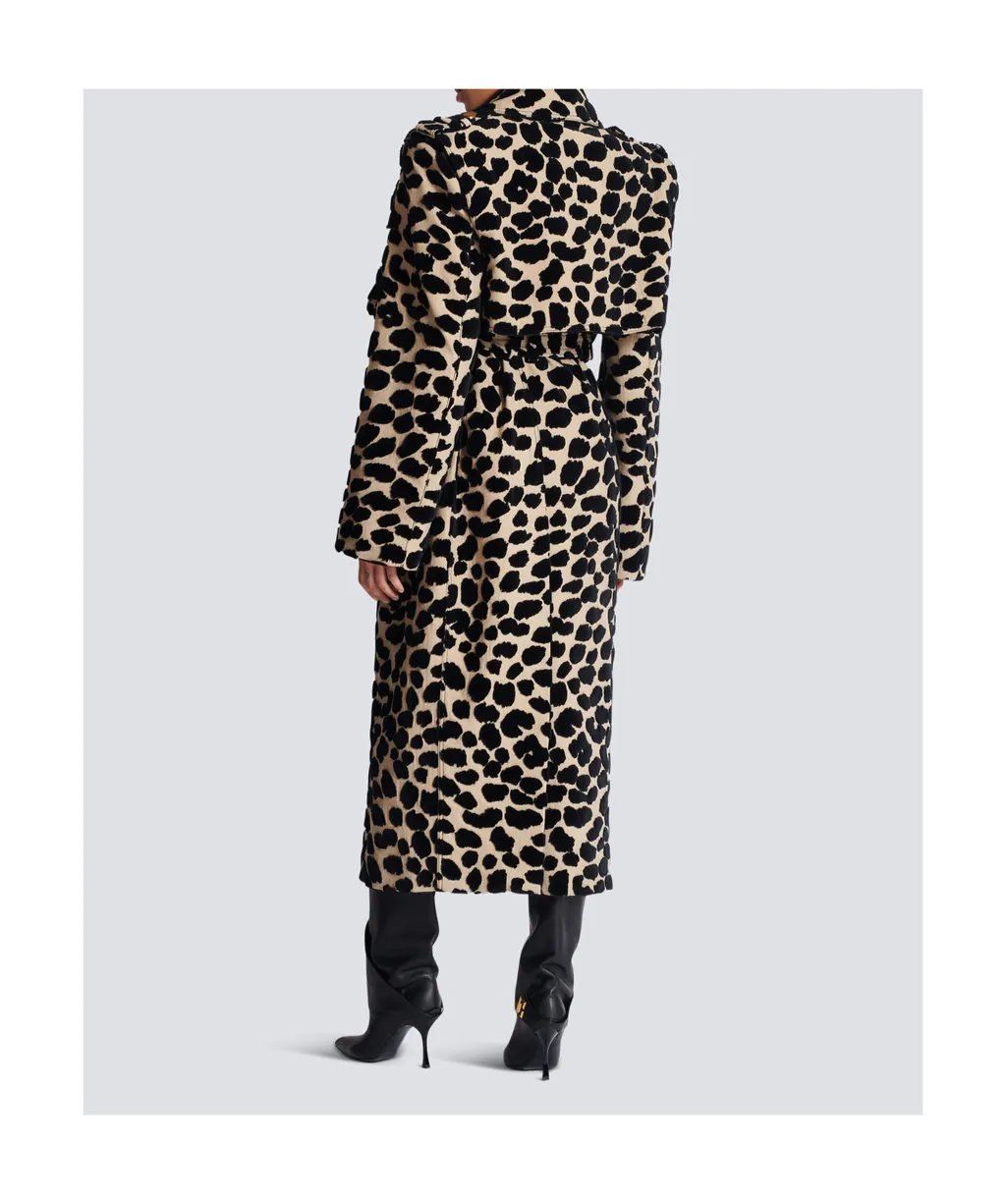 Leopard Print Jacquard Belted Trench Coat