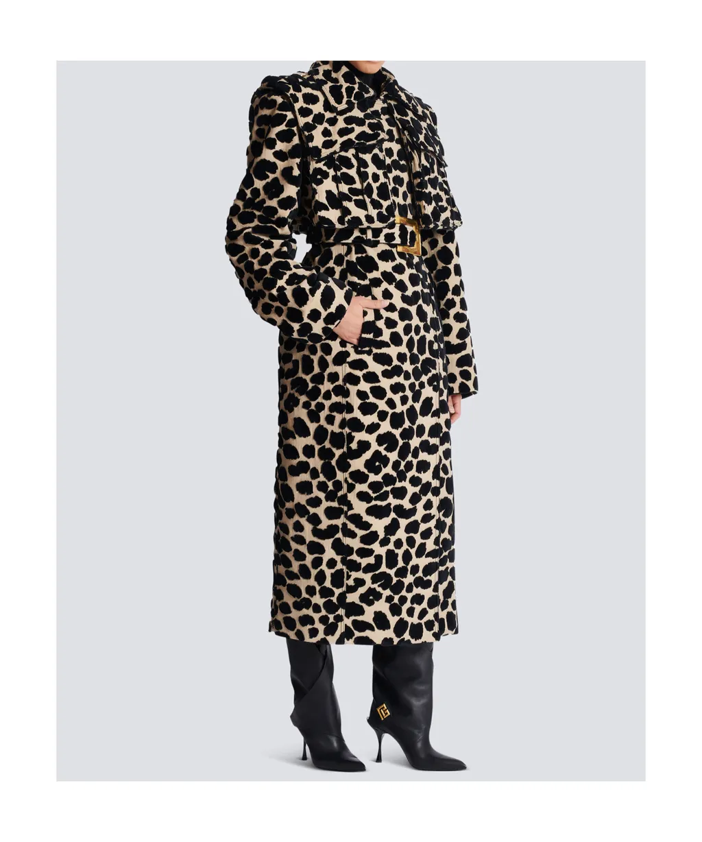 Leopard Print Jacquard Belted Trench Coat