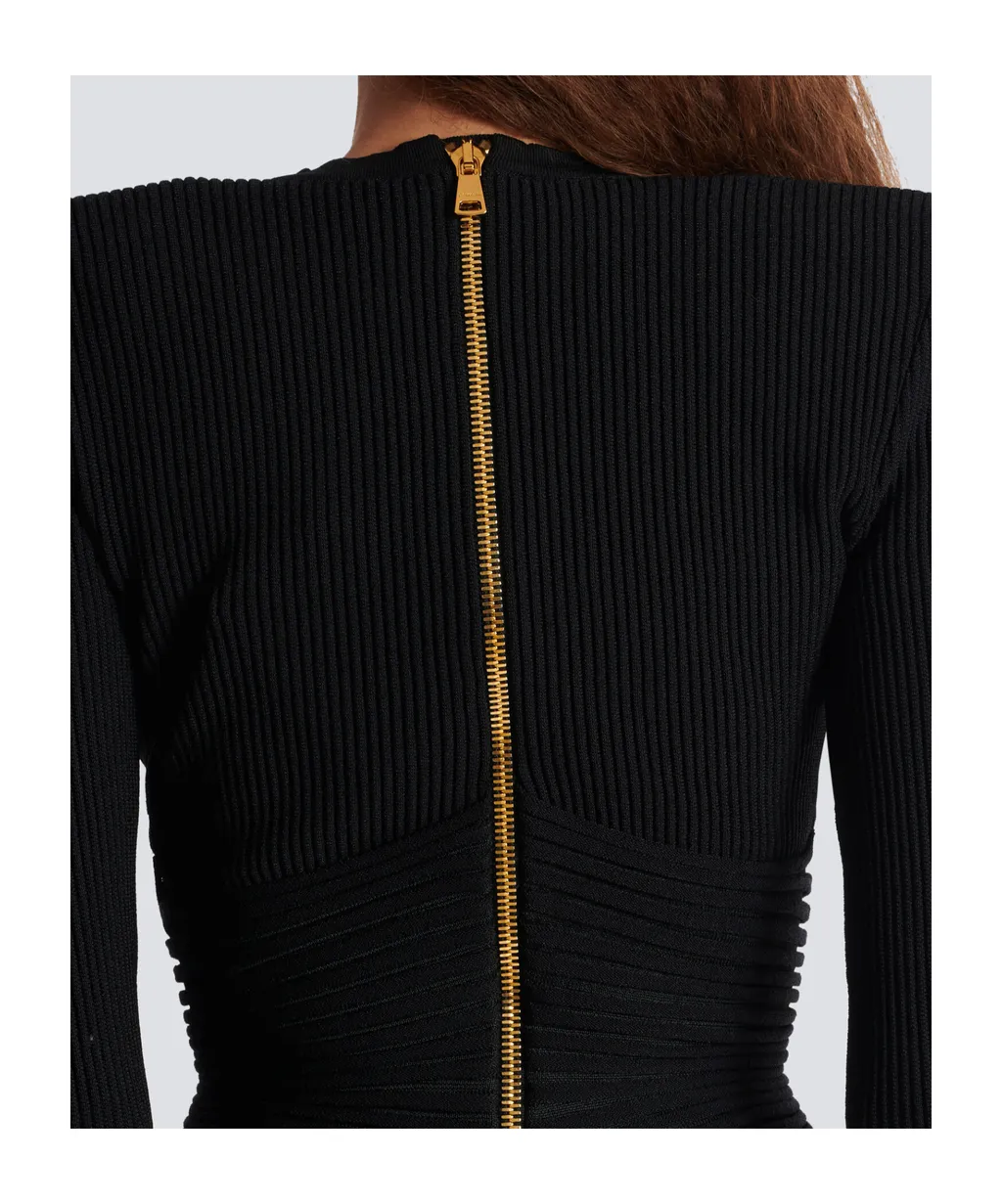 V-Neck Ribbed Long-Sleeved Dress