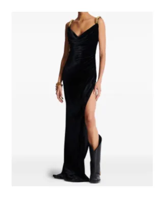 Embellished Velvet Slit Dress
