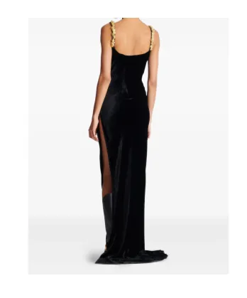 Embellished Velvet Slit Dress