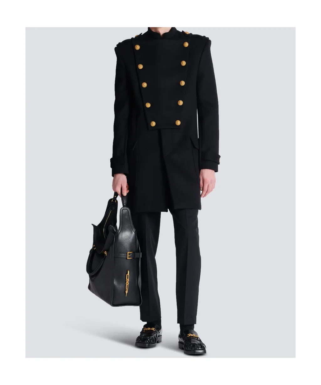 Wool And Cashmere Coat With Detachable Bib Front