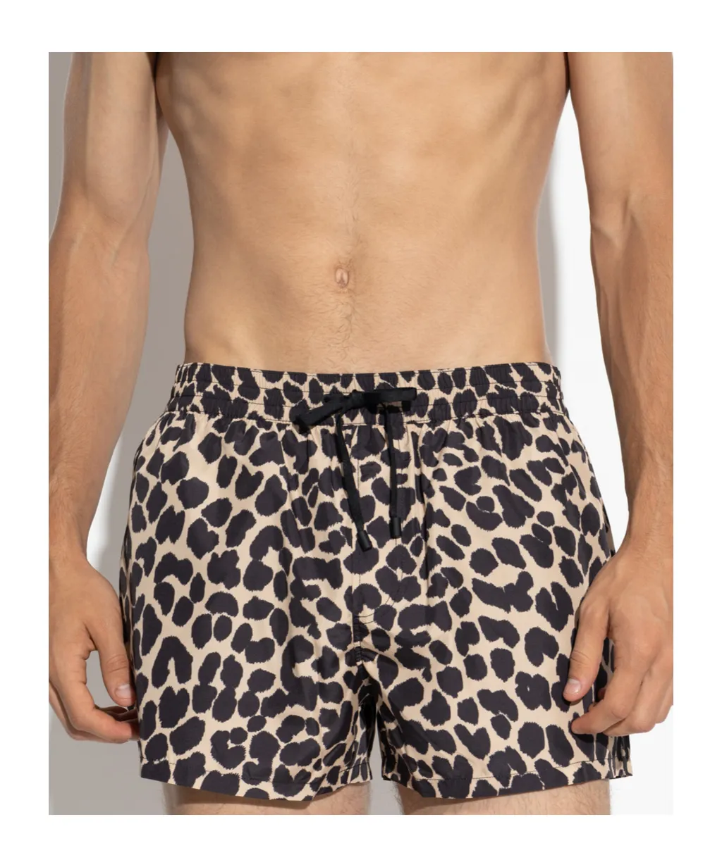 Leopard-Print Drawstring Swim Shorts