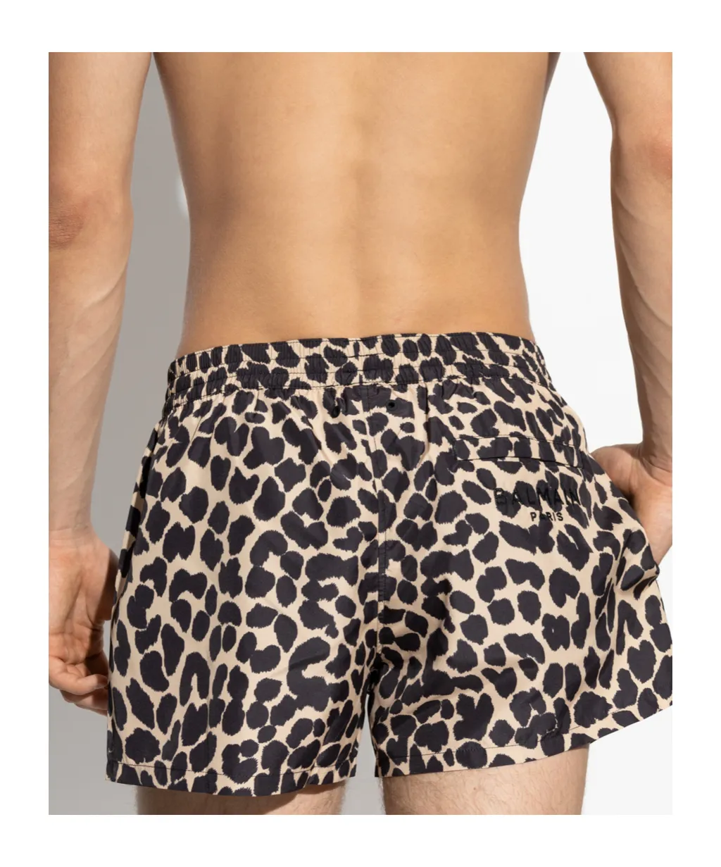 Leopard-Print Drawstring Swim Shorts