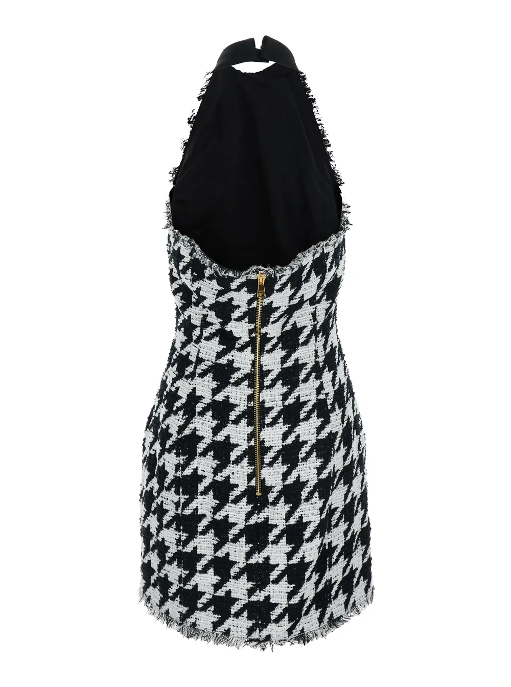 Houndstooth Button-Detailed Mini Dress