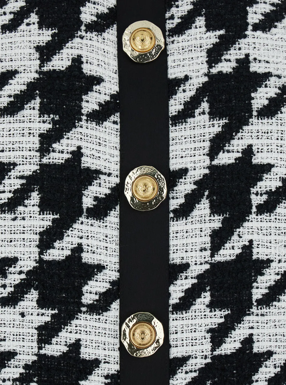 Houndstooth Button-Detailed Mini Dress
