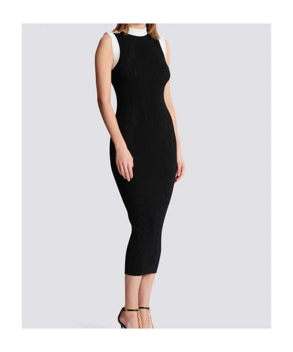 Long Two-Tone Cable-Knit Dress
