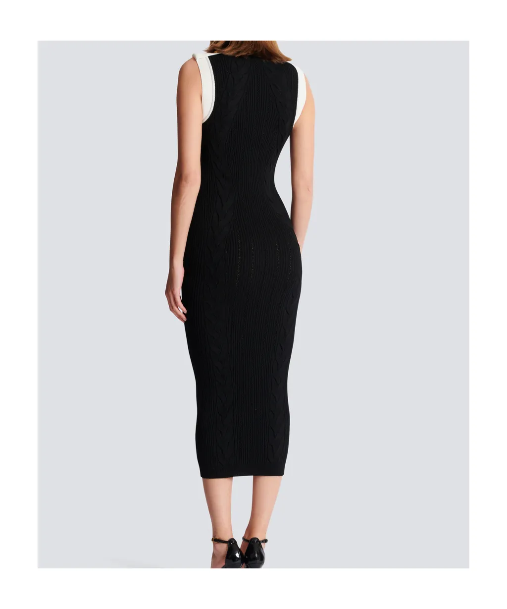 Long Two-Tone Cable-Knit Dress