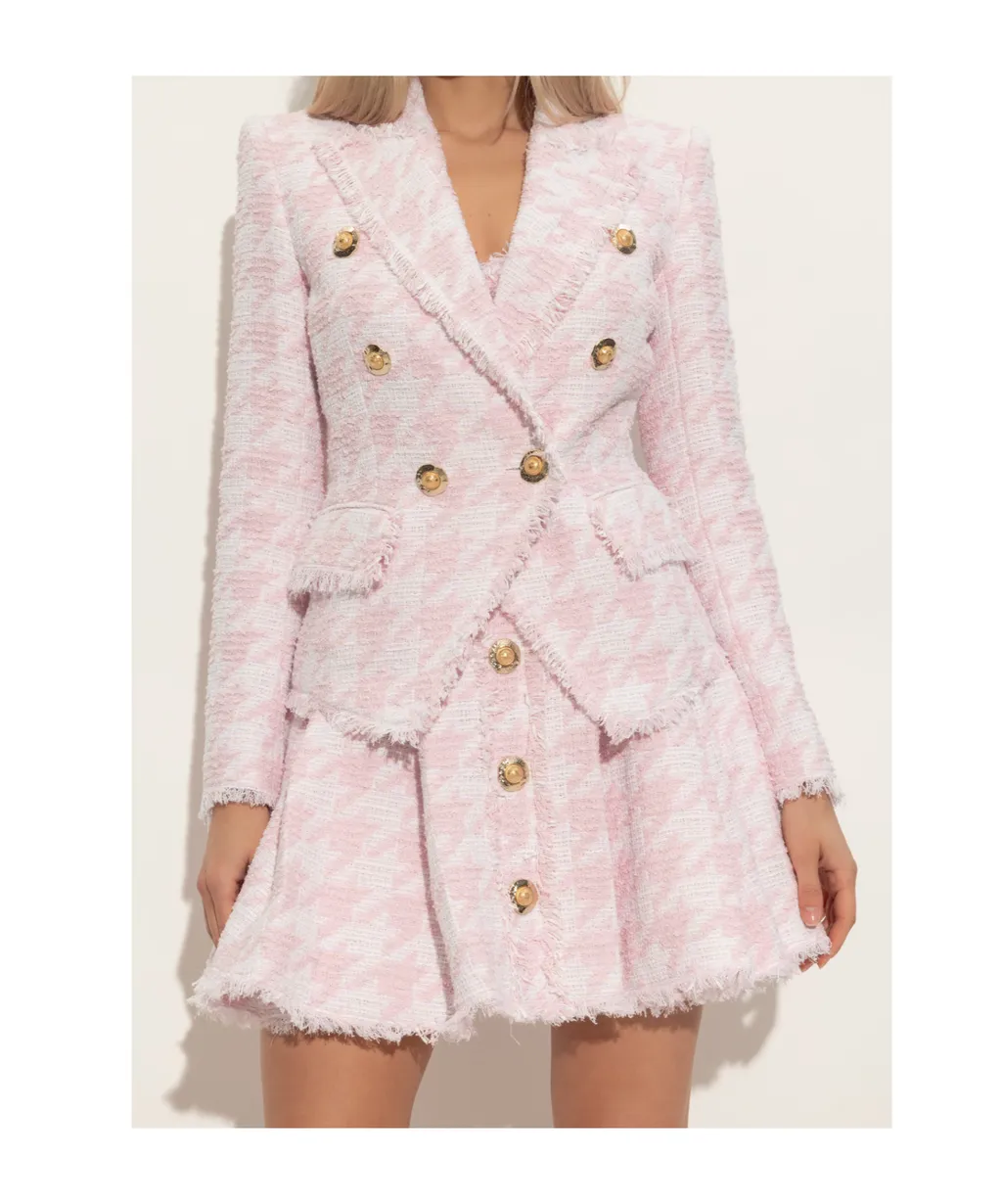 Check Patterned Tweed Blazer