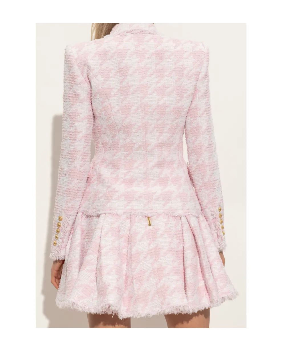 Check Patterned Tweed Blazer