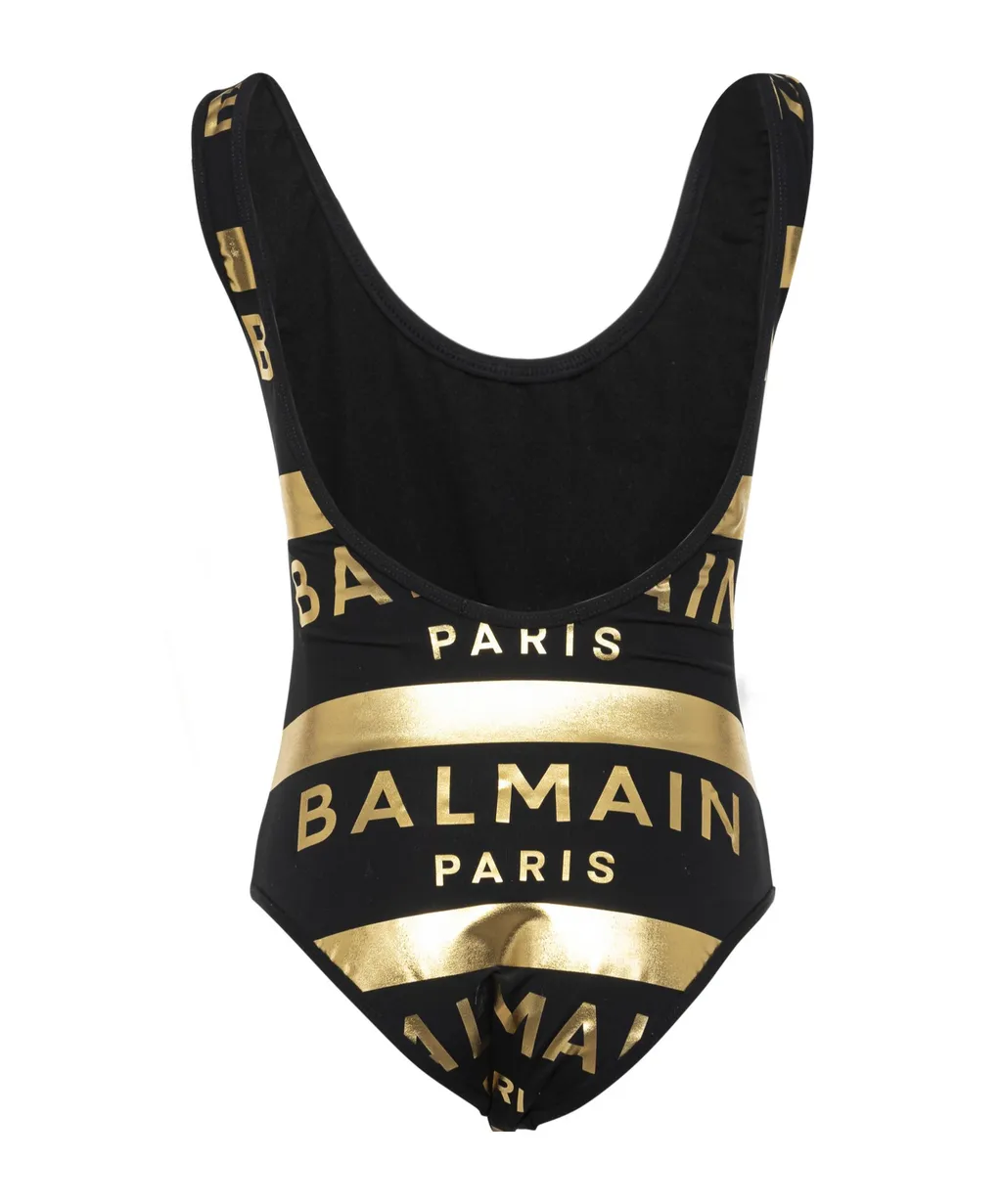Logo Printed Low Back Swimsuit