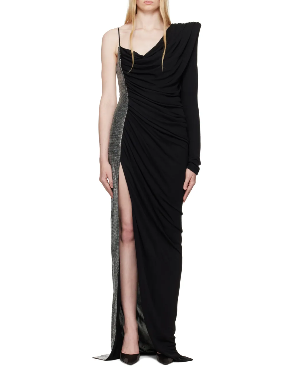 Draped Asymmetrical Two-Material Dress