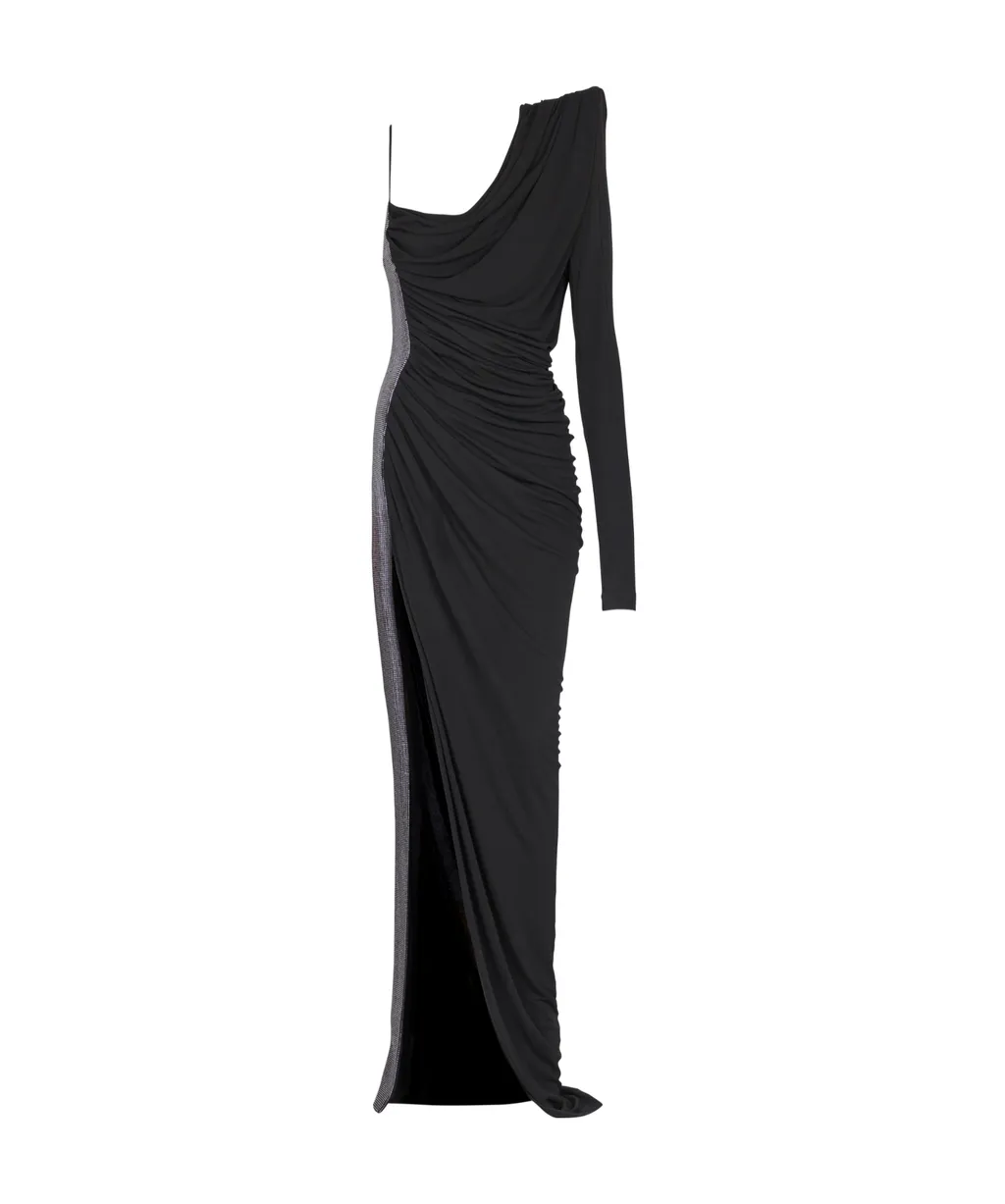 Draped Asymmetrical Two-Material Dress