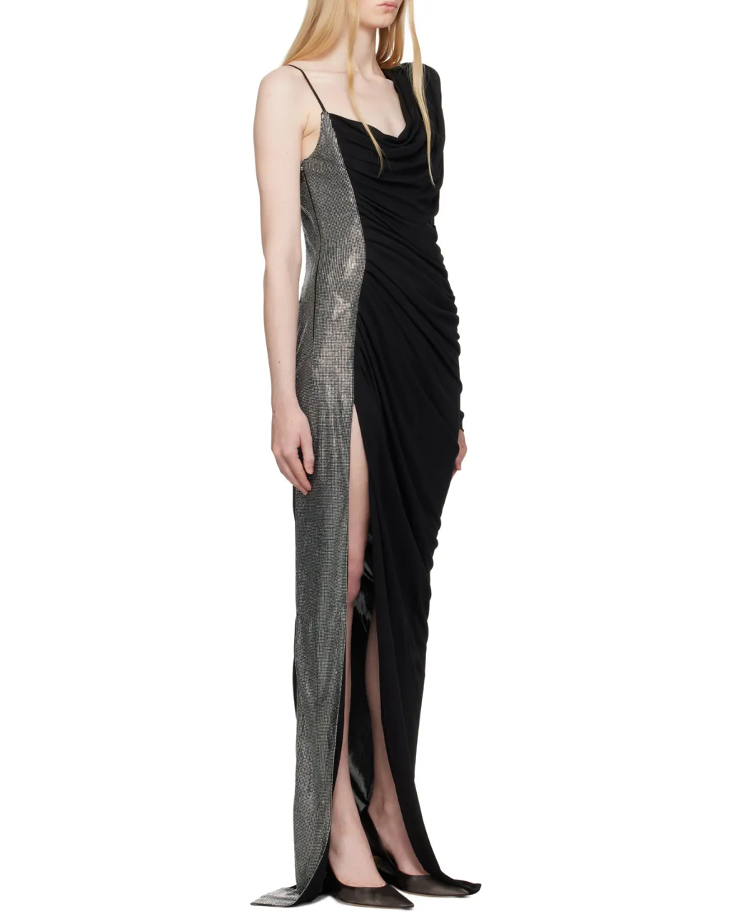 Draped Asymmetrical Two-Material Dress
