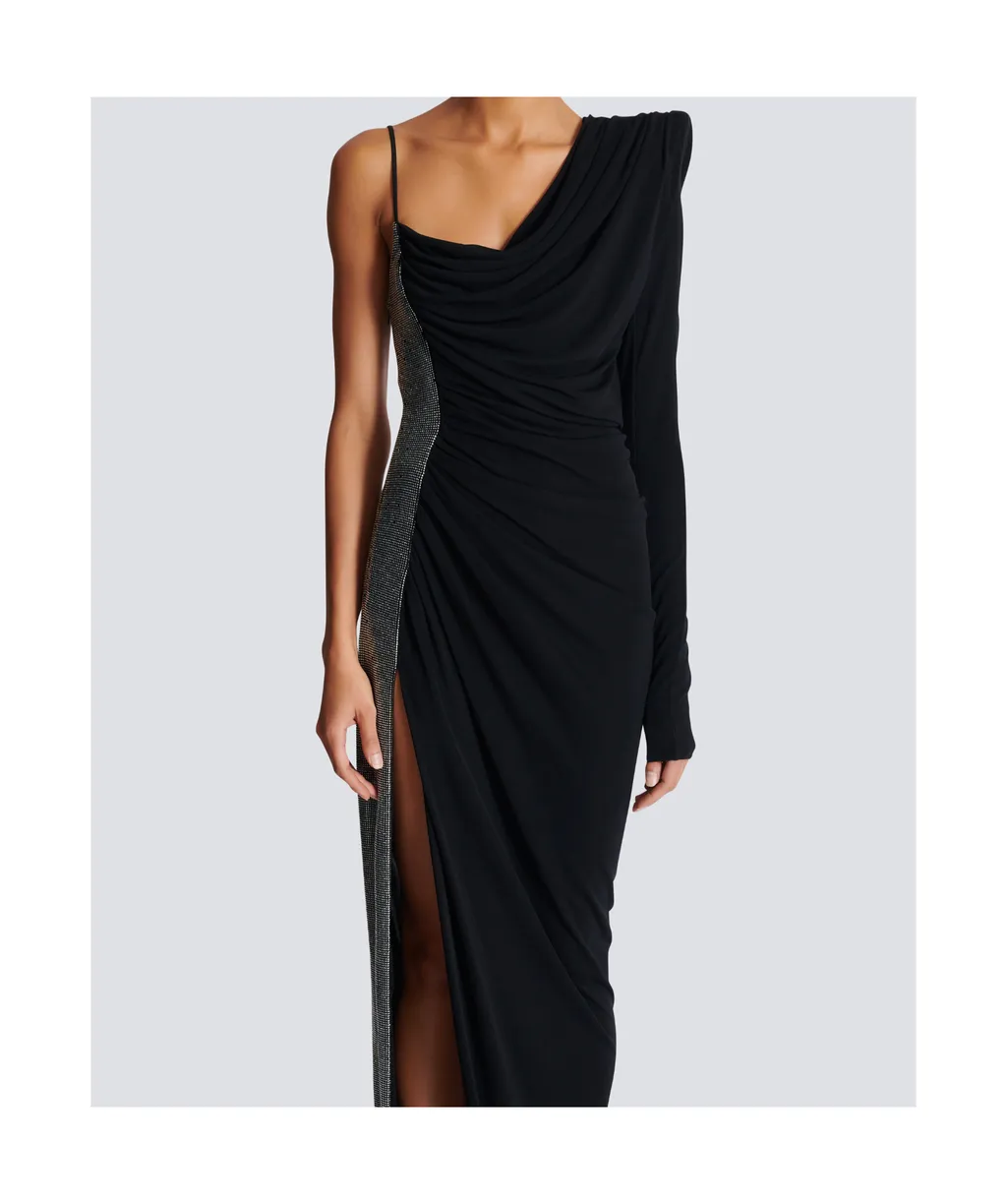 Draped Asymmetrical Two-Material Dress