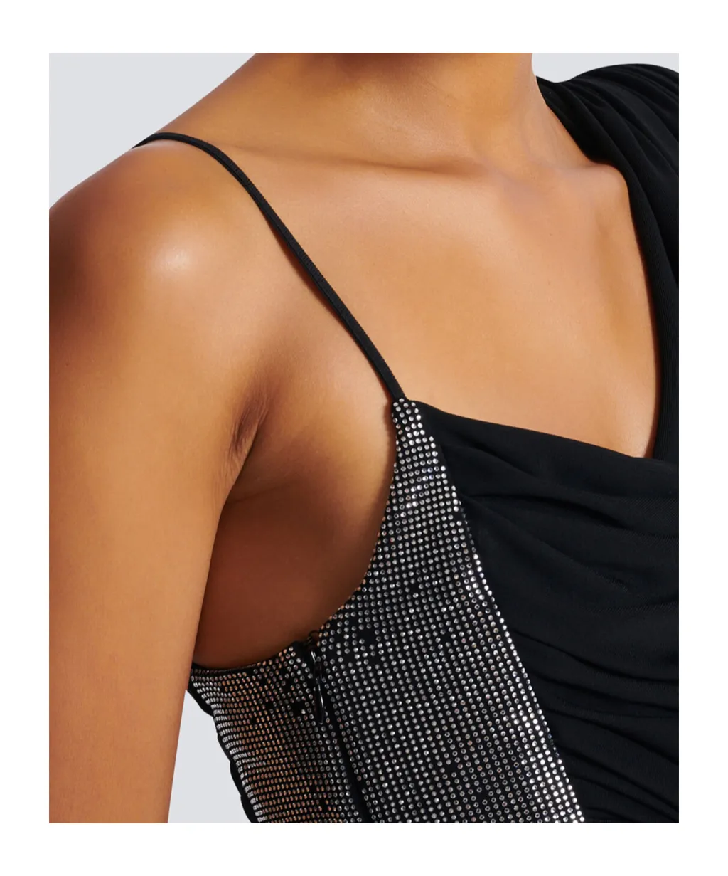 Draped Asymmetrical Two-Material Dress