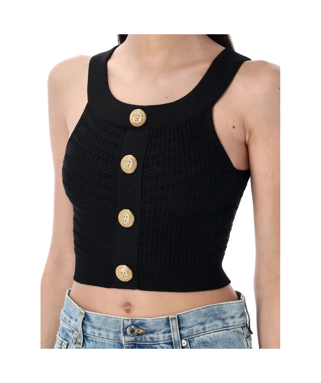 Button Embellished Cropped Top