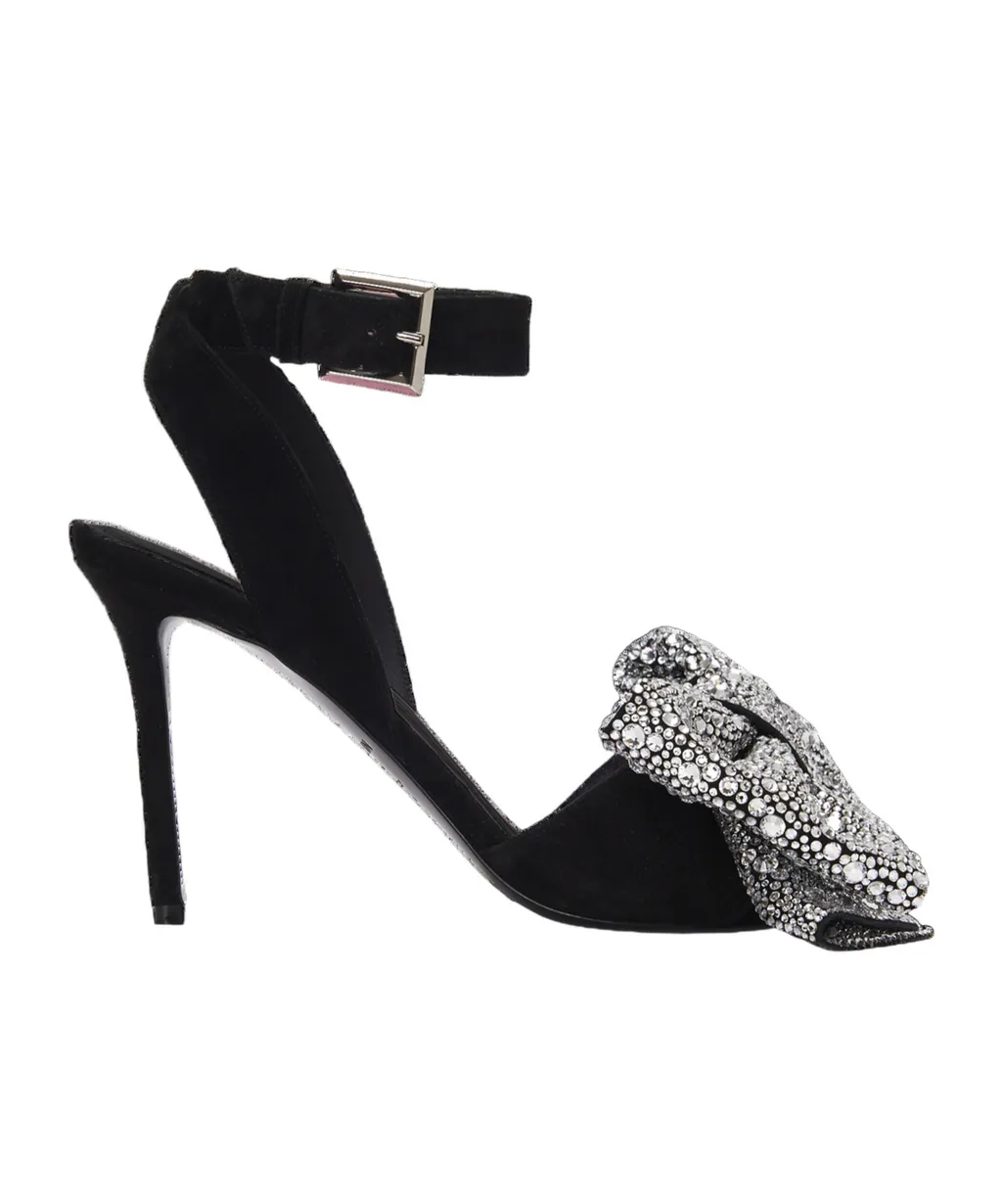 Suede Ruby Heels With Rhinestone Bows