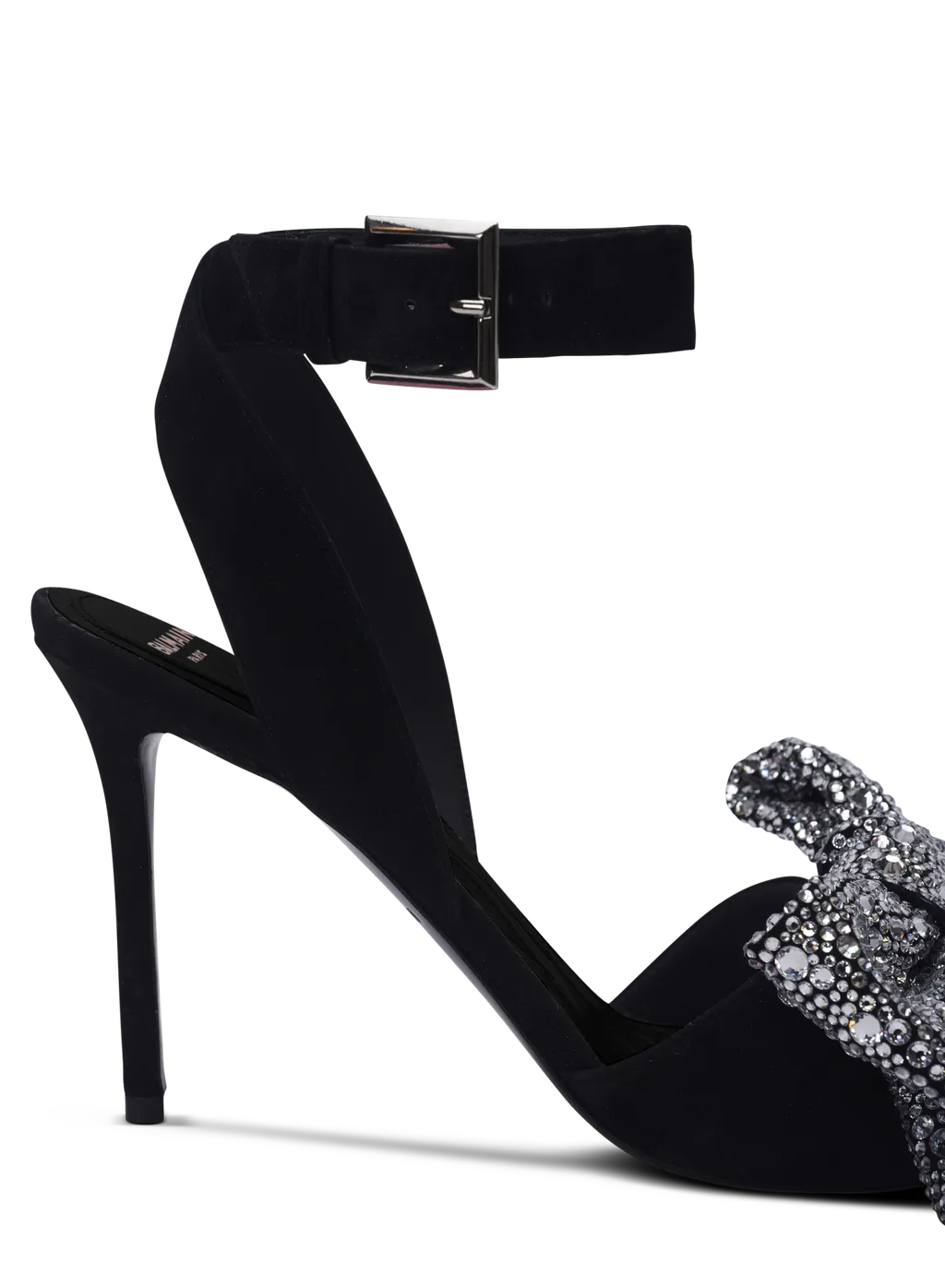 Suede Ruby Heels With Rhinestone Bows