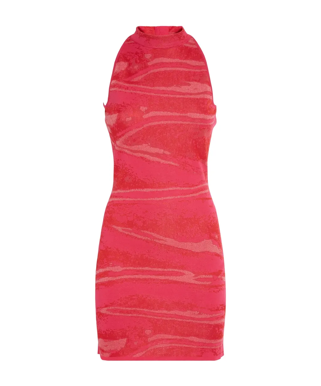 Halterneck Zipped Jacquard Mini Dress