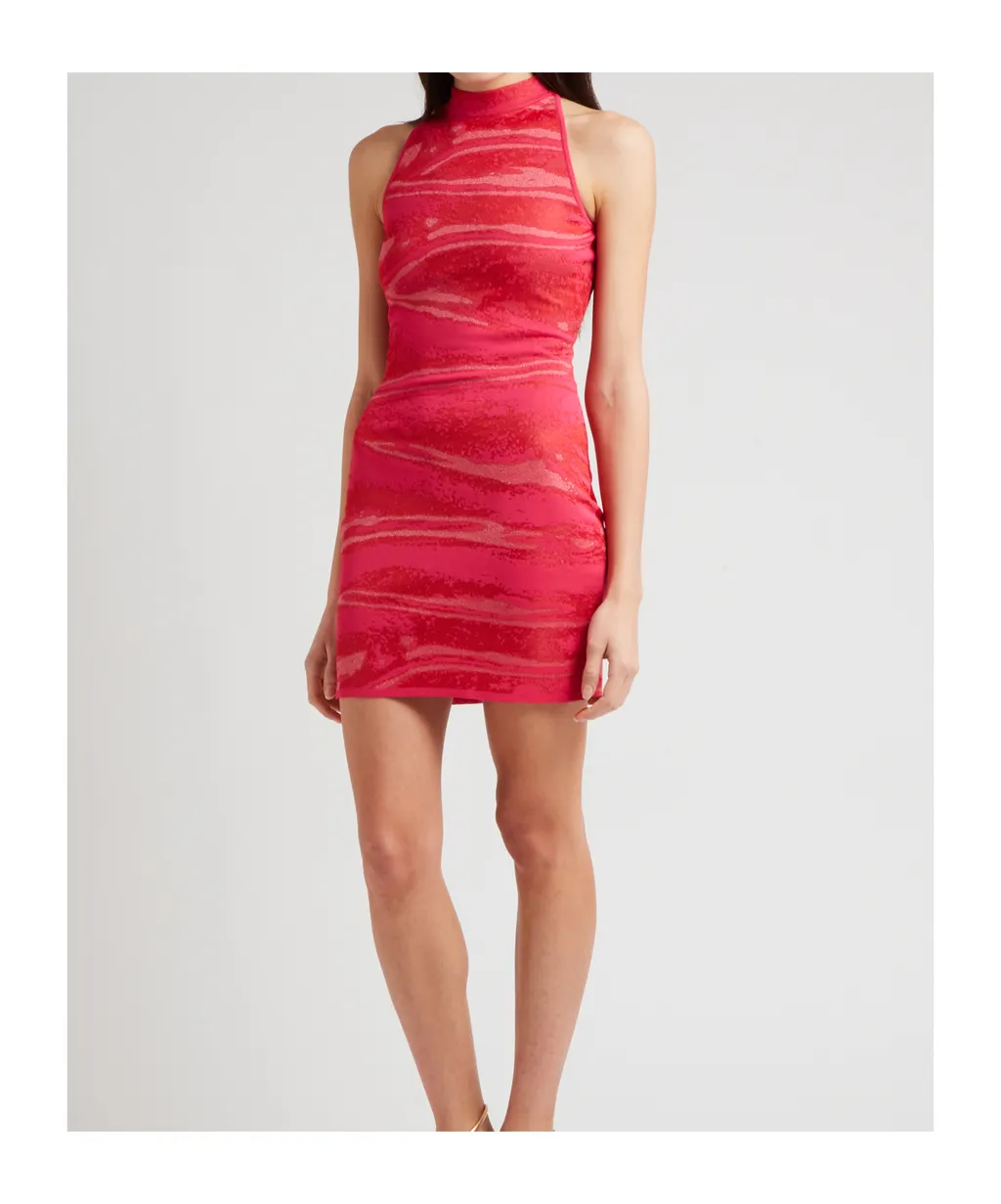 Halterneck Zipped Jacquard Mini Dress
