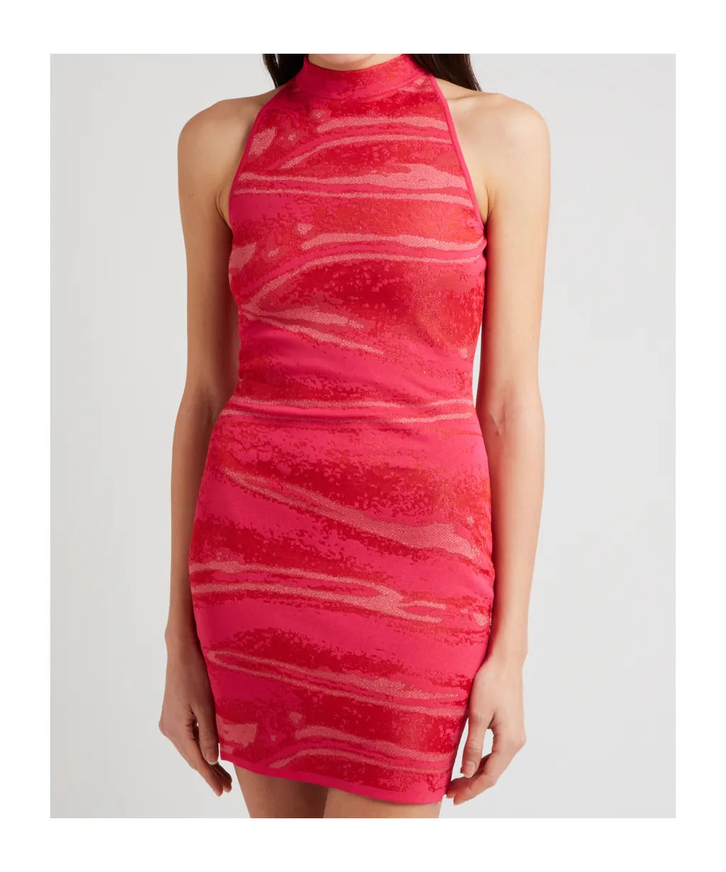 Halterneck Zipped Jacquard Mini Dress