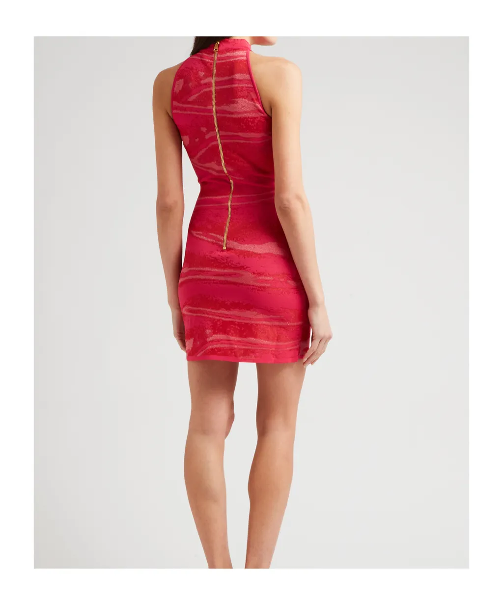 Halterneck Zipped Jacquard Mini Dress