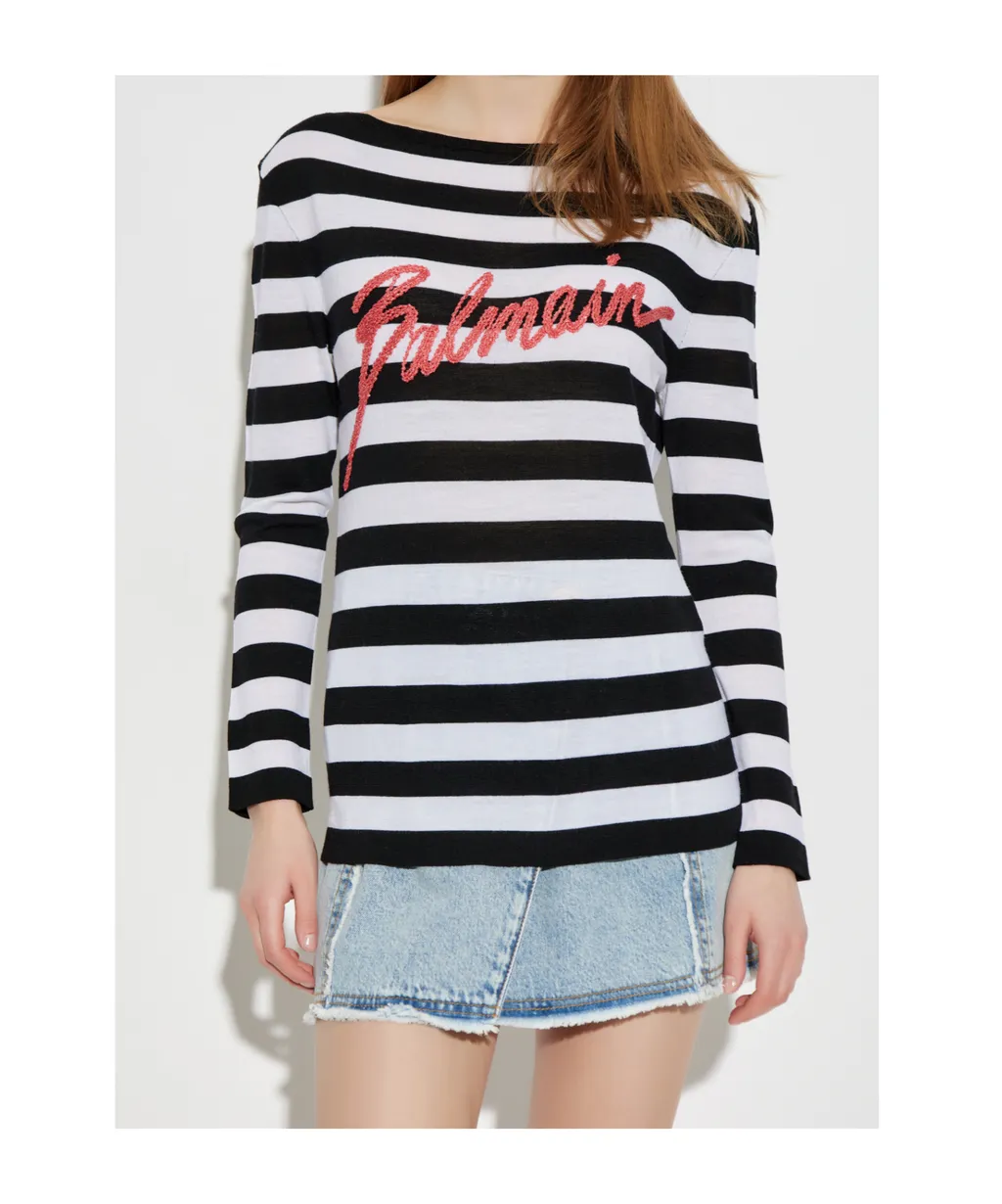 Logo Embellished Striped Jumper