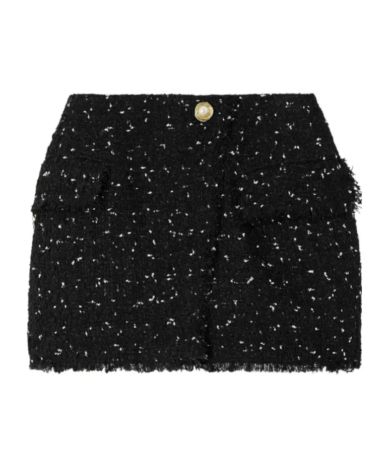 Frayed Hem Tweed Mini Skirt