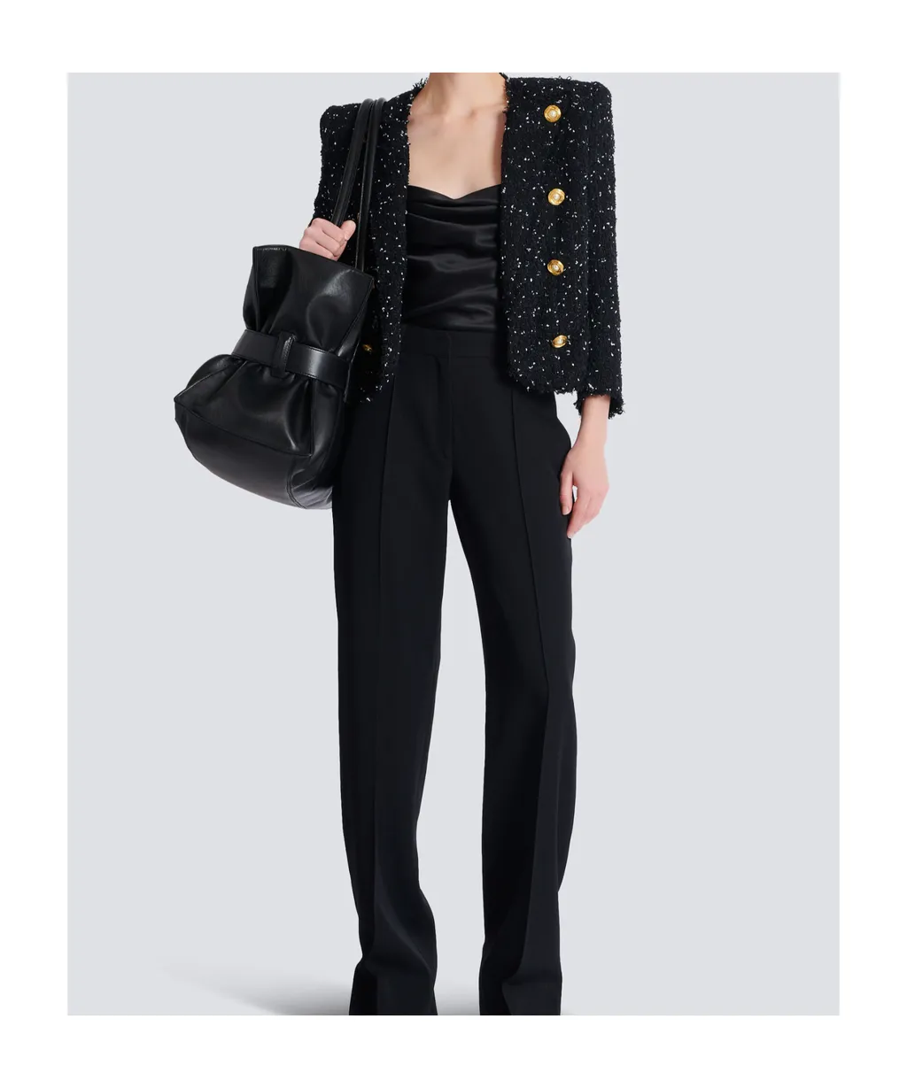 Polka-Dot Tweed Cropped 8-Button Jacket