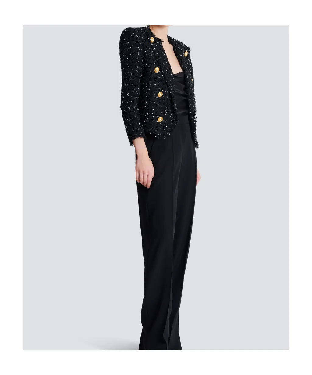 Polka-Dot Tweed Cropped 8-Button Jacket