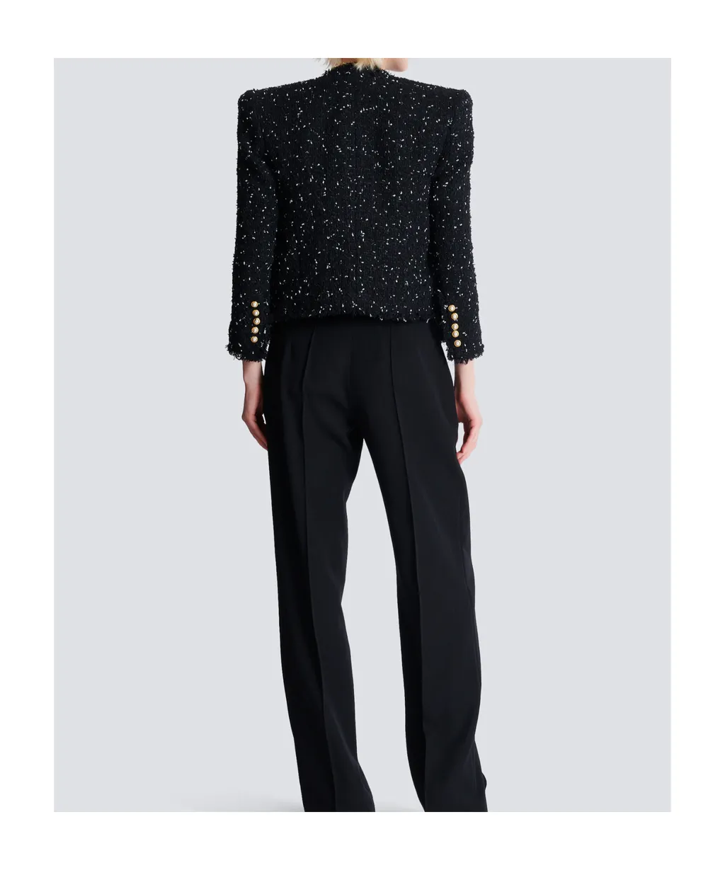 Polka-Dot Tweed Cropped 8-Button Jacket