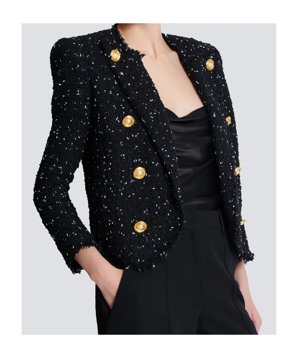 Polka-Dot Tweed Cropped 8-Button Jacket