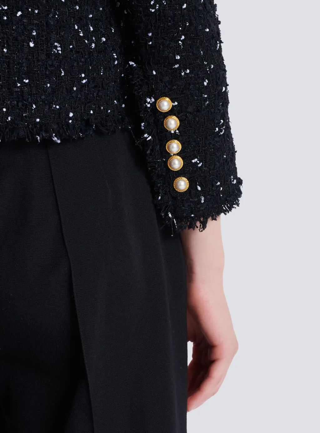 Polka-Dot Tweed Cropped 8-Button Jacket