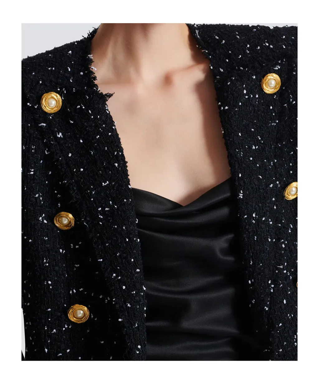 Polka-Dot Tweed Cropped 8-Button Jacket