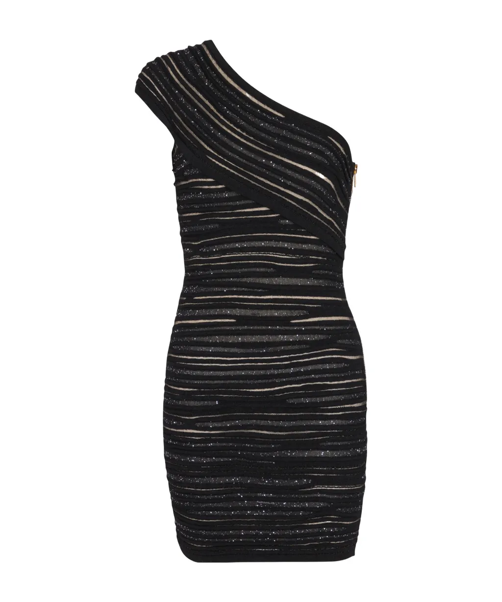 Shiny Rolled Knit Asymmetrical Dress