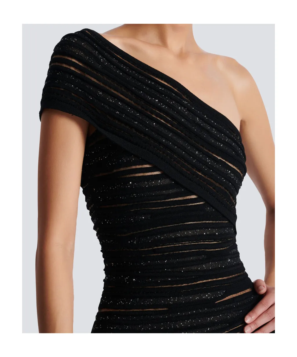 Shiny Rolled Knit Asymmetrical Dress