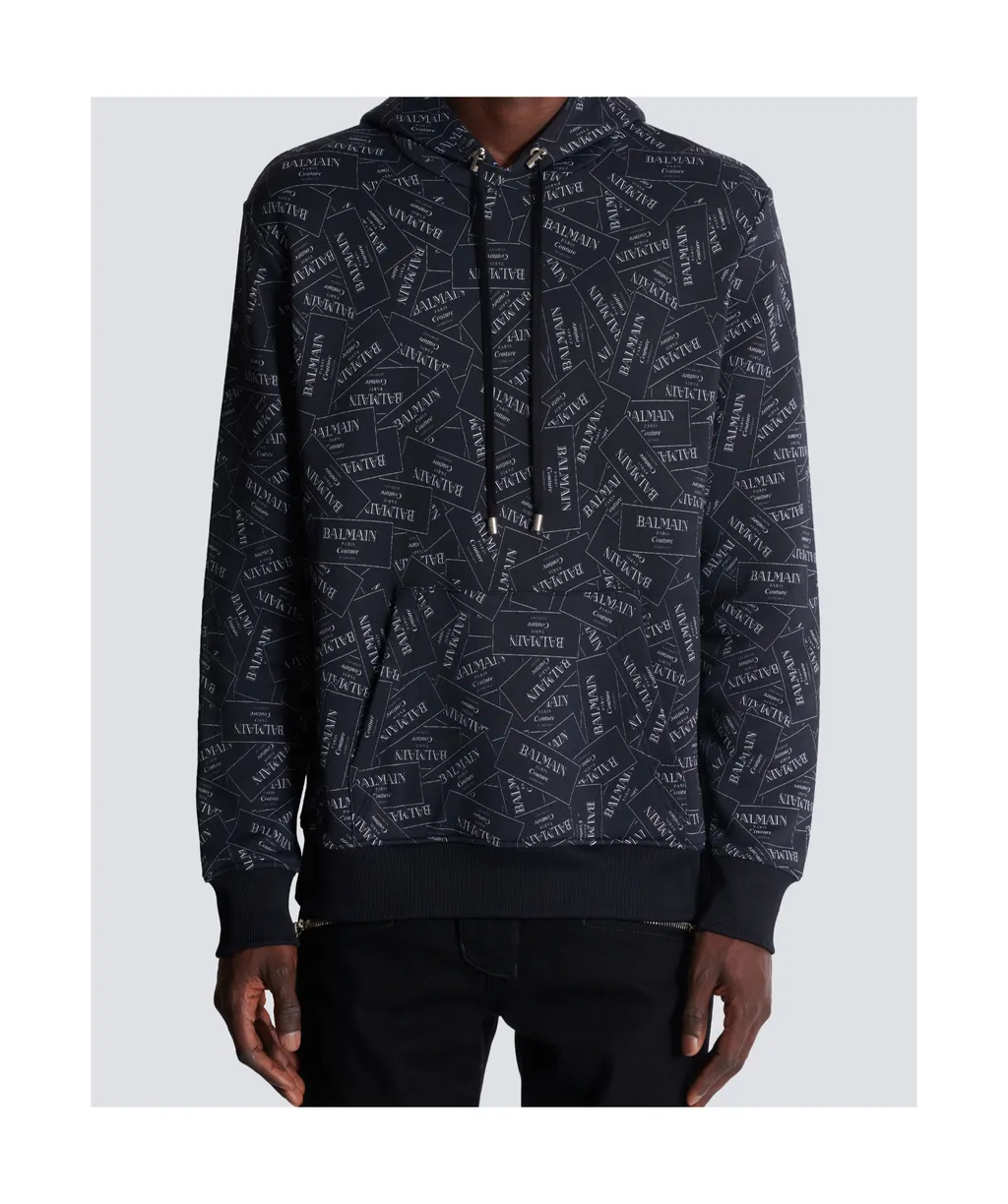 All-Over Logo Label Printed Hoodie