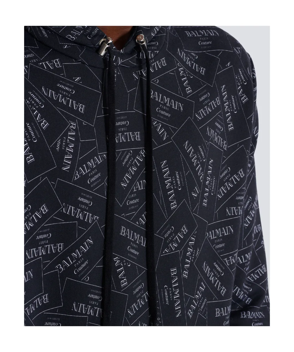All-Over Logo Label Printed Hoodie